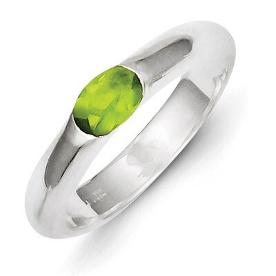 Sterling Silver Lime Green Oval Diamond Half Bezel Ring QR4353-8