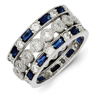 Triple Band Blue, White &amp; Clear Circle Center Ring Sterling Silver QR4392, MPN: QR4392, 883957463377