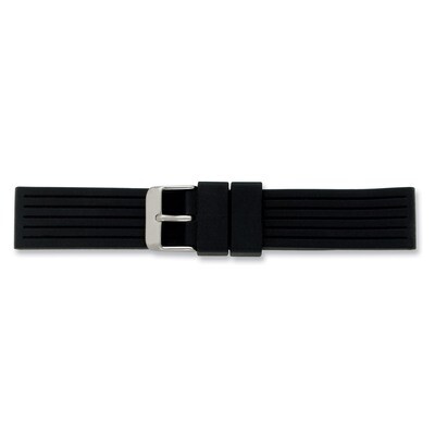 22mm Black Striped Silicone Rubber Watch Band 8 Inch Silver-tone Buckle BA221-22, MPN: BA221-22, 88…