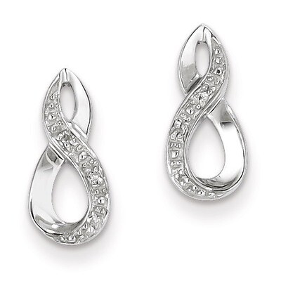 Post Earrings Sterling Silver Rhodium Diamond QDX338, MPN: QDX338, 883957488912