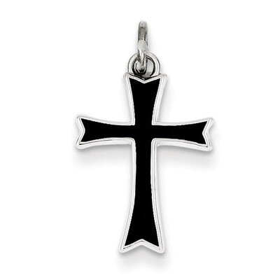Black Enameled Cross Charm Sterling Silver QC3230, MPN: QC3230, 886774107370
