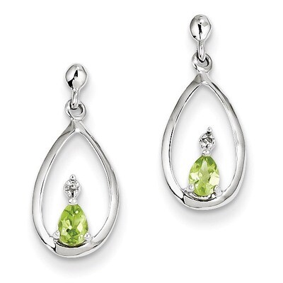 Pear Peridot &amp; Diamond Post Earrings Sterling Silver Rhodium QDX826, MPN: QDX826, 886774645636