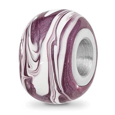 Purple &amp; White Enameled Bead Sterling Silver Rhodium-plated QRS4494, MPN: QRS4494,