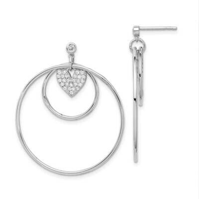 Double Circle with CZ Diamond Heart Post Earrings Sterling Silver Rhodium-plated QE15325, MPN: QE15…