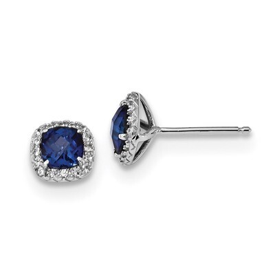Created Blue &amp; White Sapphire Post Earrings Sterling Silver Rhodium-plated QE13979, MPN: QE13979, 1…