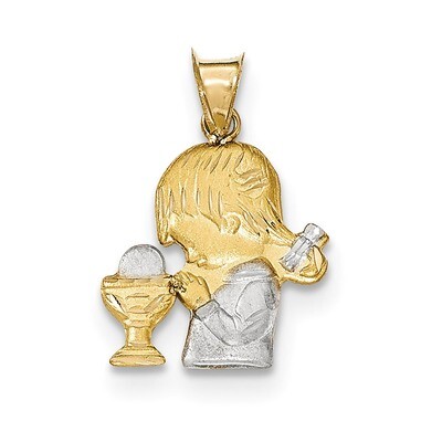 Girl Communion Pendant 14k with Rhodium Satin &amp; Polished Diamond-cut K5699, MPN: K5699, 191101459351