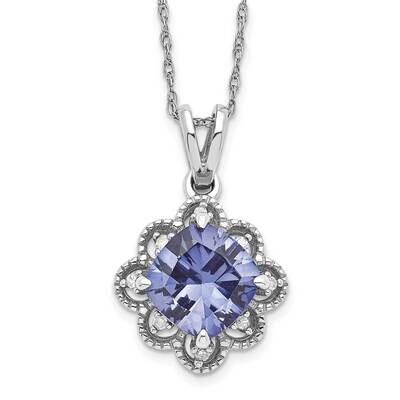 Sterling Silver Created Blue Stone and Diamond Necklace PXS2897/CRBLGA-0W