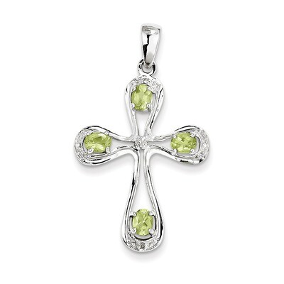 Peridot &amp; Diamond Cross Pendant Sterling Silver Rhodium QDX819, MPN: QDX819, 883957460178
