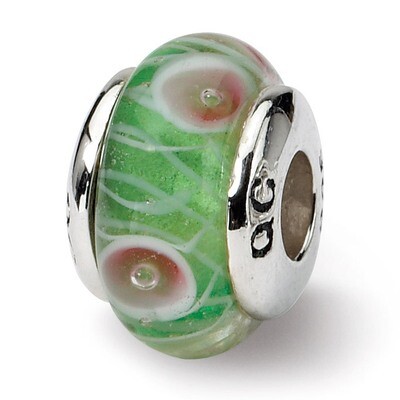 Green Hand-blown Glass Bead - Sterling Silver QRS901, MPN: QRS901, 883957729077