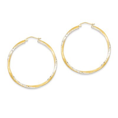 Diamond-cut 2.5mm Twisted Hoop Earrings 14K Gold &amp; Rhodium TC435, MPN: TC435, 883957289915