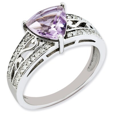 Pink Quartz Ring Sterling Silver Diamond QR3069PQ, MPN: QR3069PQ, 883957147543