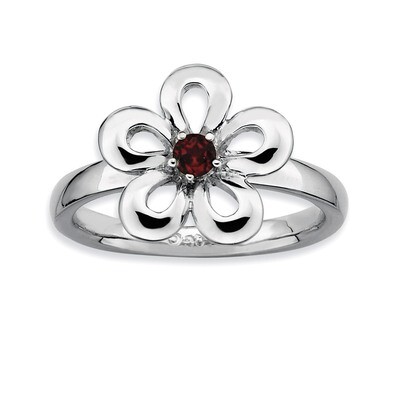 Garnet Flower Ring - Sterling Silver Polished QSK120, MPN: QSK120, 886774210124