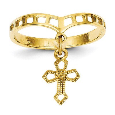 Cross Dangle Charm Ring 14k Gold Polished R133, MPN: R133, 886774195087