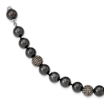 Majestik Rhod-Plated 10-11mm Black Shell Crystal Bracelet Sterling Silver QMJB106B-8, MPN: QMJB106B…