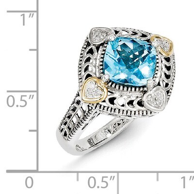 Diamond &amp; Blue Topaz Ring Sterling Silver &amp; 14k Gold QTC790, MPN: QTC790, 883957368115