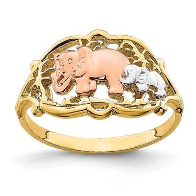 Rh Two Elephants Ring 14k Rose &amp; Yellow Gold R924, MPN: R924, 196904043073
