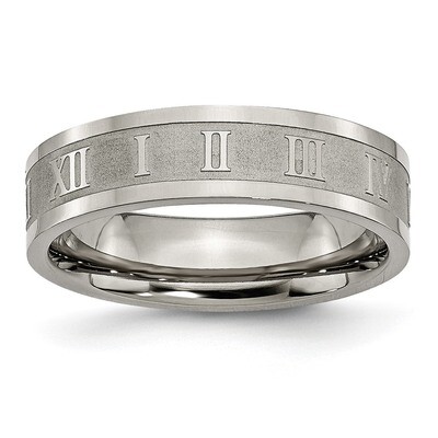 Roman Numerals 6mm Satin &amp; Polished Flat Band Titanium TB345-10.5