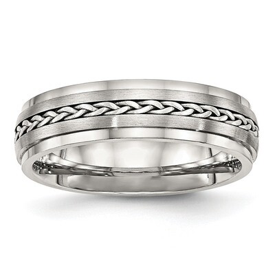 Brushed with Silver Braid Inlay Ring Stainless Steel Polished SR464, MPN: SR464, 886774436593