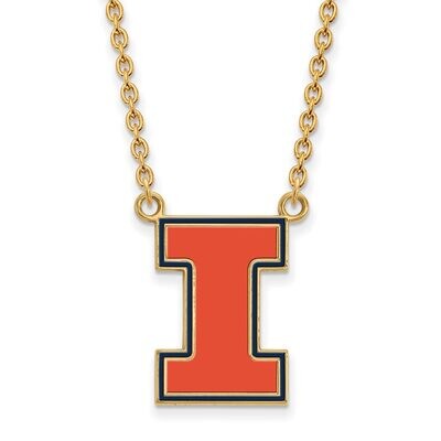 University of Illinois Large Enamel Pendant with Chain Necklace Gold-plated Silver GP074UIL-18, MPN…