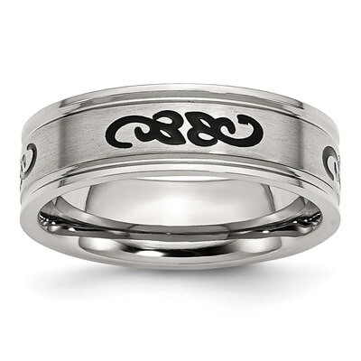 Black Rubber 7mm Ridged Edge Brushed Band Stainless Steel SR62-10