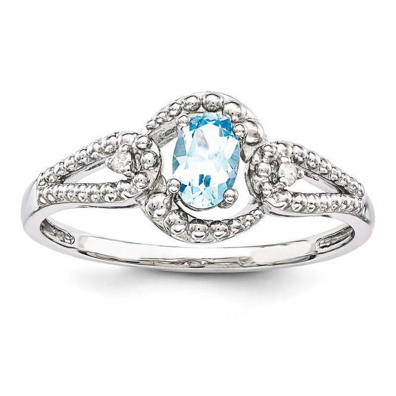 Light Swiss Blue Topaz &amp; Diamond December Ring Sterling Silver QBR16DEC, MPN: QBR16DEC, 883957353791