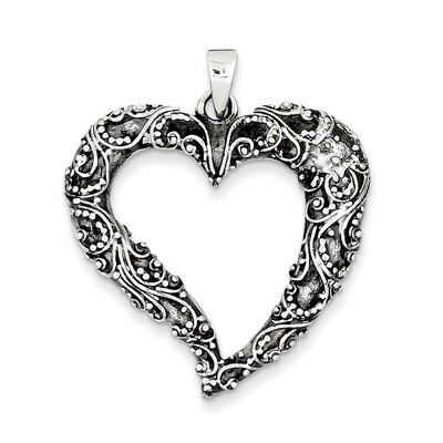 Polished Heart Pendant Antiqued Sterling Silver QP2119, MPN: QP2119, 191101528071