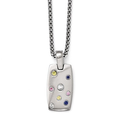 Edward Mirell Titanium Multi-color Sapphire with Silver Bezel &amp; 2 Inch Extension Necklace EMN105-16…