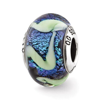 Blue with Green Swirls Glass Bead - Sterling Silver QRS2872, MPN: QRS2872, 886774992563