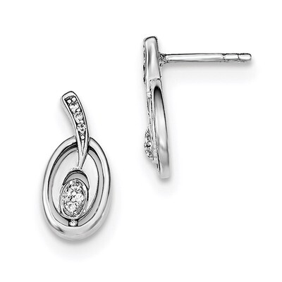CZ Diamond Ovals Fancy Post Earrings Sterling Silver Rhodium-plated Polished QE12439, MPN: QE12439,