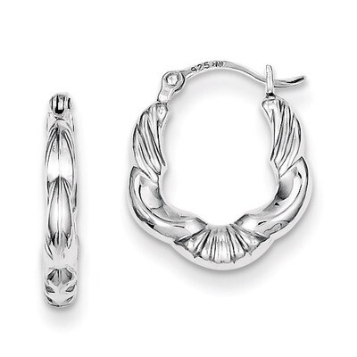 Hollow Scalloped Hoop Earrings Sterling Silver Rhodium-plated QE8378, MPN: QE8378, 883957572437
