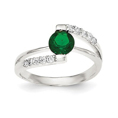 Green CZ with CZ Accents Ring Sterling Silver QR6340-6, MPN: QR6340,