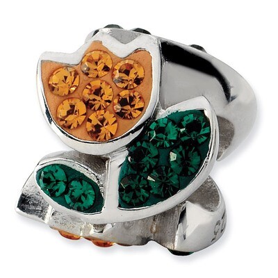 Yellow &amp; Green Crystal Flower Bead Sterling Silver QTA165