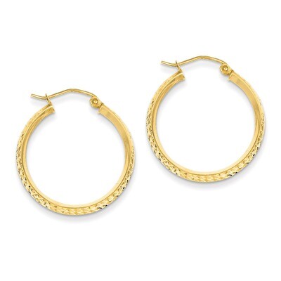 Knife Edge Diamond-cut 2.5x25mm Hollow Hoop Earrings 14k Gold TC819, MPN: TC819, 886774731322