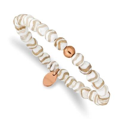 Rose Ip White Wave Agate Stretch Bracelet Stainless Steel Polished SRB2338, MPN: SRB2338, 191101861…
