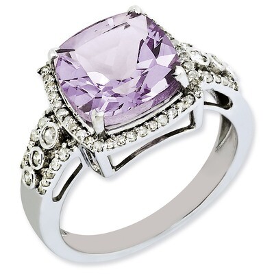 Pink Quartz Ring Sterling Silver Diamond QR3051PQ, MPN: QR3051PQ, 883957634081