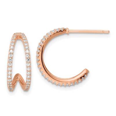 Rose-Tone CZ Diamond Post Hoop Earrings Sterling Silver Polished QE16273, MPN: QE16273, 196904168080