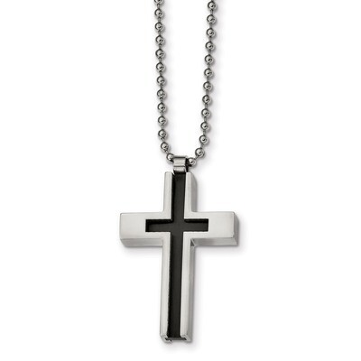 Black IP-plated Cross Necklace Stainless Steel Brushed and Polished SRN2296-22 by Chisel, MPN: SRN2…