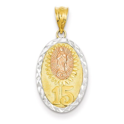 Guadalupe &amp; 15 Pendant 14k Yellow &amp; Rose Gold with Rhodium K5078, MPN: K5078, 883957394565