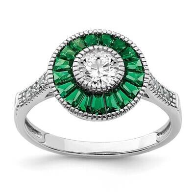 Synthetic Green Spinel &amp; CZ Diamond Ring Sterling Silver Rhodium-plated QR6861, MPN: QR6861, 883957…