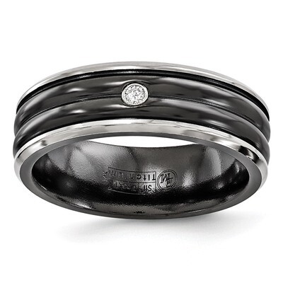 Edward Mirell Black Titanium .03ct Diamond with Sterling Silver Bezel 7mm Band EMR213 by Edward Mir…
