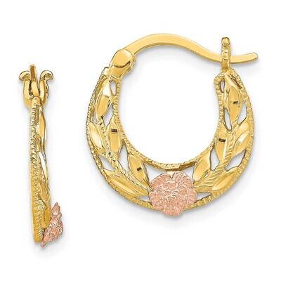 Flowers Hoop Earrings 14k Two-tone Gold Diamond-cut TE891, MPN: TE891, 637218108510