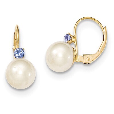 7-7.5mm White Cultured Pearl Tanzanite Leverback Earrings 14k Gold XLB70T/PL, MPN: XLB70T/PL, 88395…