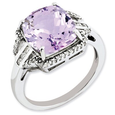 Pink Quartz Ring Sterling Silver Diamond QR3050PQ, MPN: QR3050PQ, 883957403502