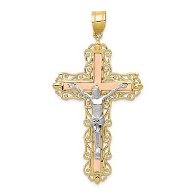 Tri-Color Diamond-Cut Crucifix Pendant 10k Gold 10D3647, MPN: 10D3647,