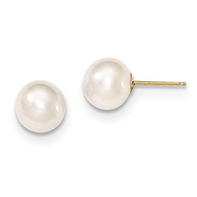 8-9mm White Round Cultured Pearl Stud Earrings 14k Gold X80PW, MPN: X80PW, 815479016519