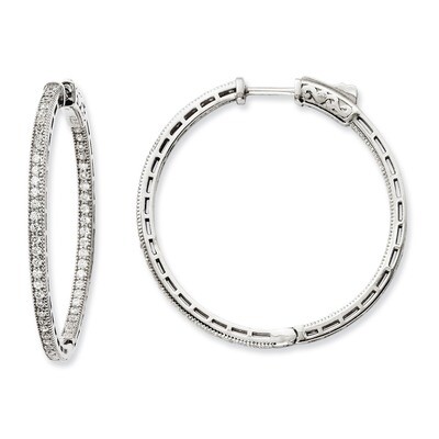 CZ In and Out Hoop Earrings Sterling Silver Rhodium-plated QE11070, MPN: QE11070, 886774727349