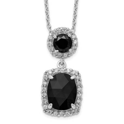 Cheryl M Double Black CZ Diamond with CZ Diamond Picture Frame Necklace Sterling Silver Rhodium-pla…