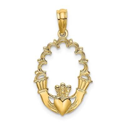 Engraved Claddagh In Oval with Lace Trim Charm 14k Gold K7163, MPN: K7163, 637218008902