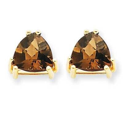 8mm Trillion Checker-Cut Smoky Quartz Earrings 14k Gold XE96CQ, MPN: XE96CQ, 883957110349
