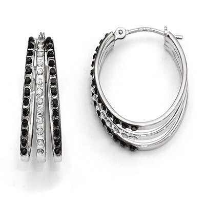Triple Oval Hinged Hoop Earrings 14k White Gold Black Diamond DF222, MPN: DF222, 191101179563